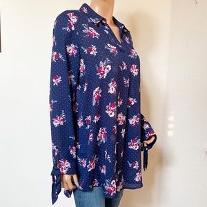 ELLE NAVY BLUE FLORAL LONG SLEEVE BLOUSE